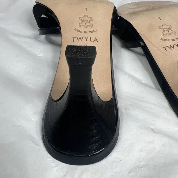 Brighton Shoes Women 8 Black Leather Silver Rhinestone Throne Heel Made Italy - Picture 13 of 16